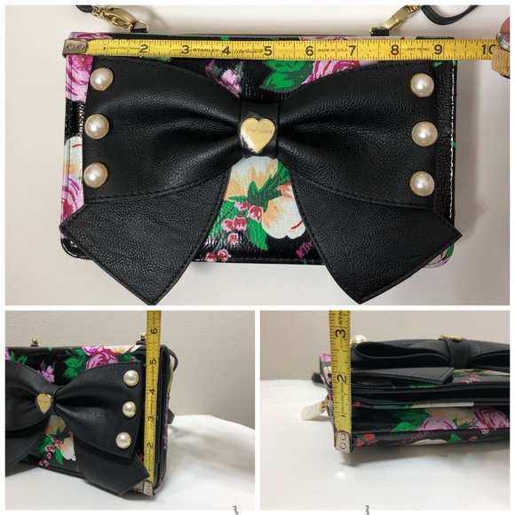 Betsey Johnson Faux Leather Romantic Floral Multi Pockets Crossbody Purse - Picture 16 of 16